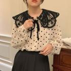 Collar Dotted Blouse Black Dots - White - One Size