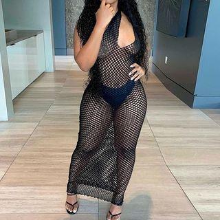 Sleeveless Fishnet Maxi Bodycon Dress