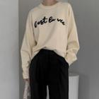 Letter-embroidered Oversized Knit Top
