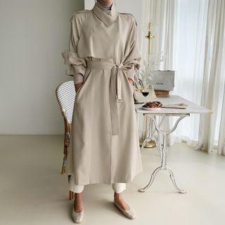 High-neck Wrap Trench Coat