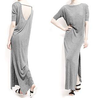Elbow-sleeve Backless Maxi Sun Dress