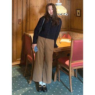 Flat-front Cotton Wide-leg Pants