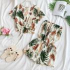 Set: Strapless Floral Playsuit + Front-tie Jacket