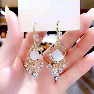 Cat Eye Stone Rhinestone Fringed Earring