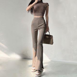 Short-sleeve Crop T-shirt / High Waist Bootcut Pants