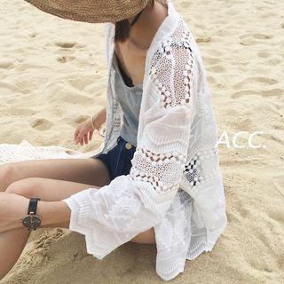 Open Front Chiffon Cardigan White - One Size