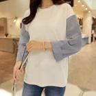 Round-neck Stripe-sleeve T-shirt