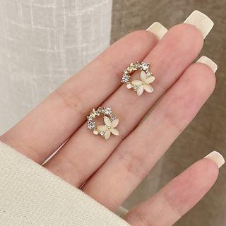 Flower Cat Eye Stone Earring 1 Pair - Gold - One Size
