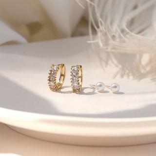 Rhinestone Earring Set 1 Pair - Gold & White - One Size