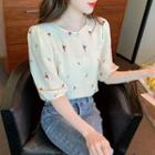 Short-sleeve Floral Embroidered Chiffon Top