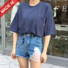 Elbow-sleeve Crew-neck Pocket-front T-shirt