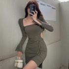 Set: Long Sleeve Plain Shrug + Cutout Lace-up Dress