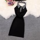 Checker Print Collar Sleeveless Dress Black & White - One Size