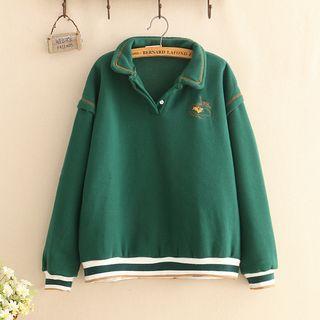 Embroidered Lapel Fleece-lined Pullover