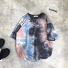 Elbow-sleeve Letter Tie Dye T-shirt