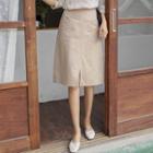 Dual-pocket Slit-front Midi Skirt