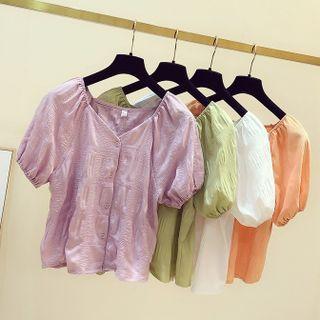 Puff-sleeve Button-up Chiffon Top