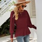 Puff-sleeve Ruffle Hem Sweater