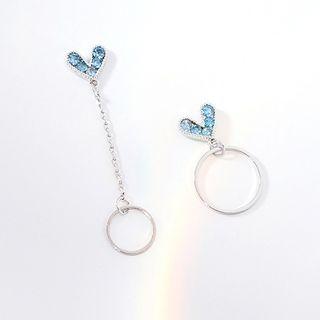 Non-matching Rhinestone Heart & Hoop Dangle Earring