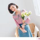 3/4-sleeve Square Collar Panel Chiffon Top