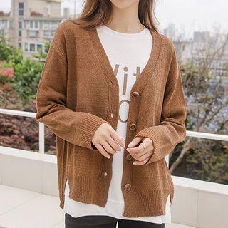 Dip-back Perforated Cardigan