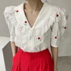 Peter Pan Collar Embroidered Eyelet Lace Blouse