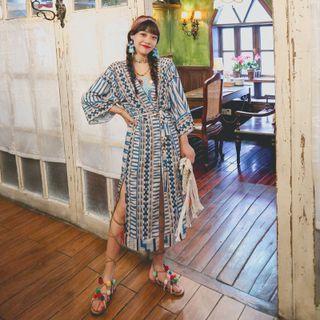 3/4-sleeve Patterned Long Light Jacket