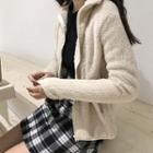 Furry Stand Collar Zip Jacket