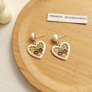 Cherry Heart Glaze Alloy Dangle Earring 1 Pair - Cherry Earring - White - One Size