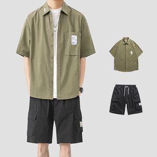 Elbow-sleeve Shirt / Wide Leg Cargo Shorts