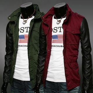 Faux Leather Panel Utility Jacket