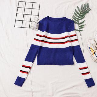 Long Sleeve Striped Knit Top Stripe - Blue - One Size