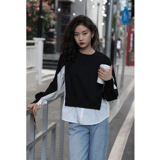 Mock Two-piece Two-tone Pullover