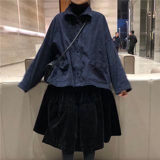 Pocketed Corduroy Shirt / Velvet A-line Skirt