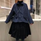 Pocketed Corduroy Shirt / Velvet A-line Skirt