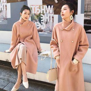Faux Pearl Double-breasted Midi Coat