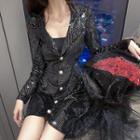 Long-sleeve Button Glitter Mini A-line Dress