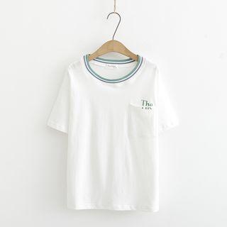 Short-sleeve Lettering Pocketed T-shirt