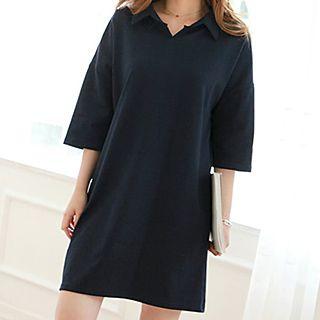 Plain Elbow Sleeve Polo T-shirt Dress