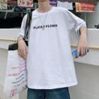 Elbow-sleeve Mock Two-piece Lettering T-shirt