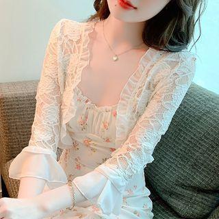 Bell-sleeve Open-front Lace Jacket