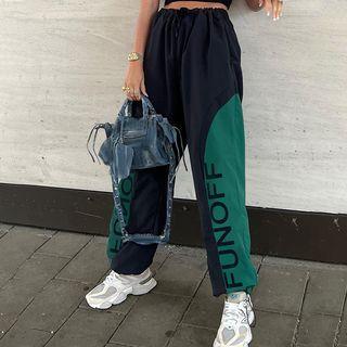 High-waist Color-block Lettering Loose-fit Sweatpants