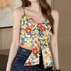 Suspender Bow Cropped Top Floral - One Size