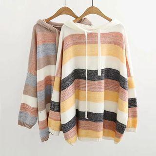 Color Panel Stripe Hooded Knit Top