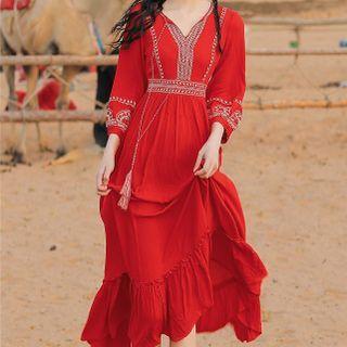 Puff-sleeve Tunic Dress / Pattern Shawl