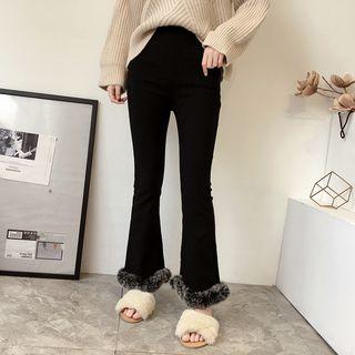 Furry Trim Boot Cut Pants Black - One Size