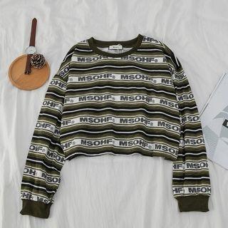 Letter Print Long-sleeve Cropped Top As Shown In Figure - One Size