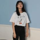 Short-sleeve Goose Print T-shirt White - One Size