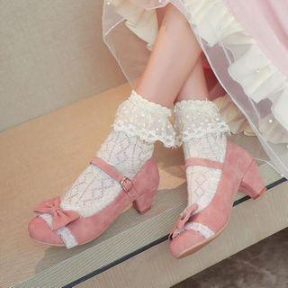 Low Heel Lace Trim Mary Jane Sandals