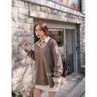 V-neck Letter Piped Knit Top
